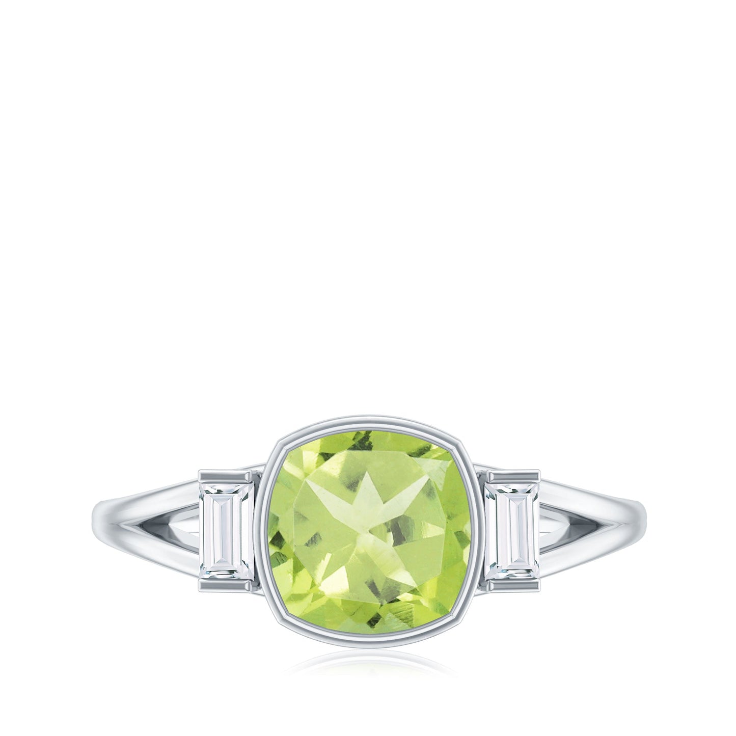 Natural 2 Carat Peridot Cushion Cut Engagement Ring with Diamond