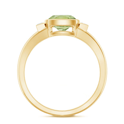 Natural 2 Carat Peridot Cushion Cut Engagement Ring with Diamond