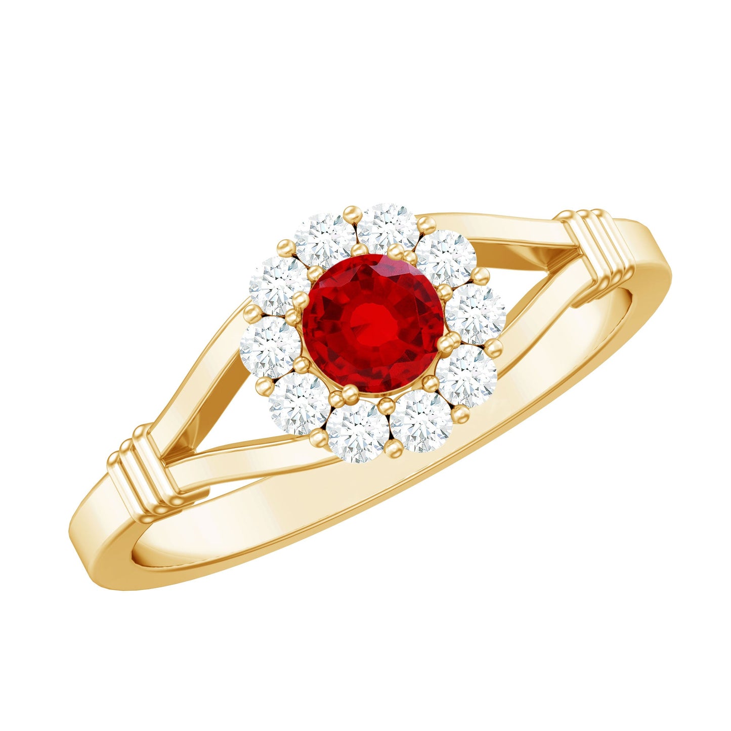 Lab Grown Ruby and Diamond Split Shank Engagement Ring