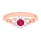 Minimal Ruby Diamond Halo Engagement Ring with Split Shank