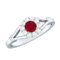 Minimal Ruby Diamond Halo Engagement Ring with Split Shank
