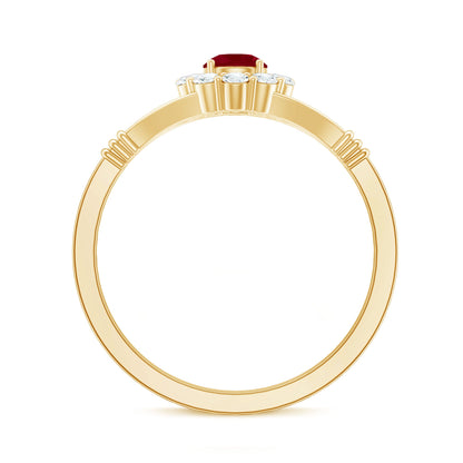 Minimal Ruby Diamond Halo Engagement Ring with Split Shank