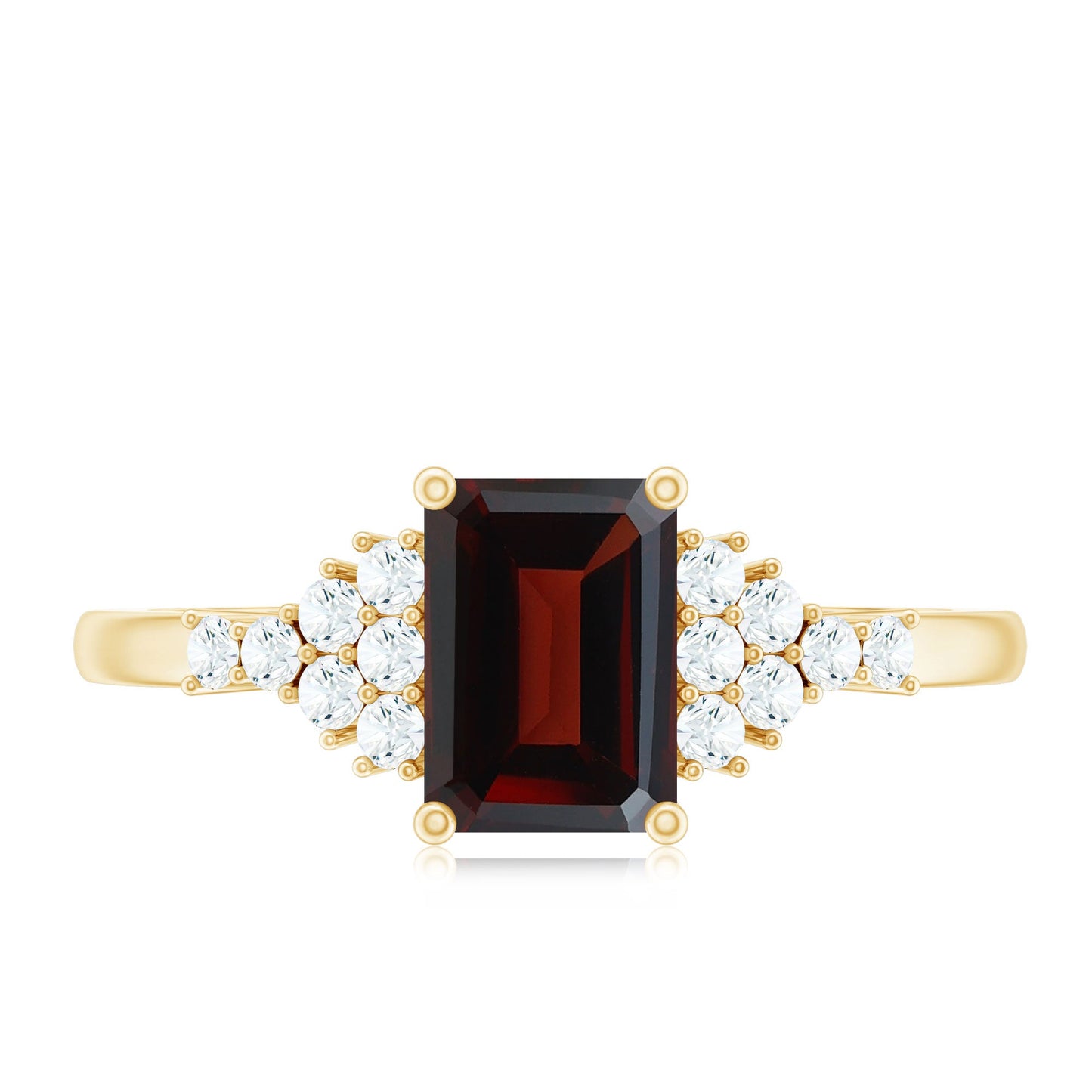 Natural Red Garnet Emerald Cut Engagement Ring with Diamond