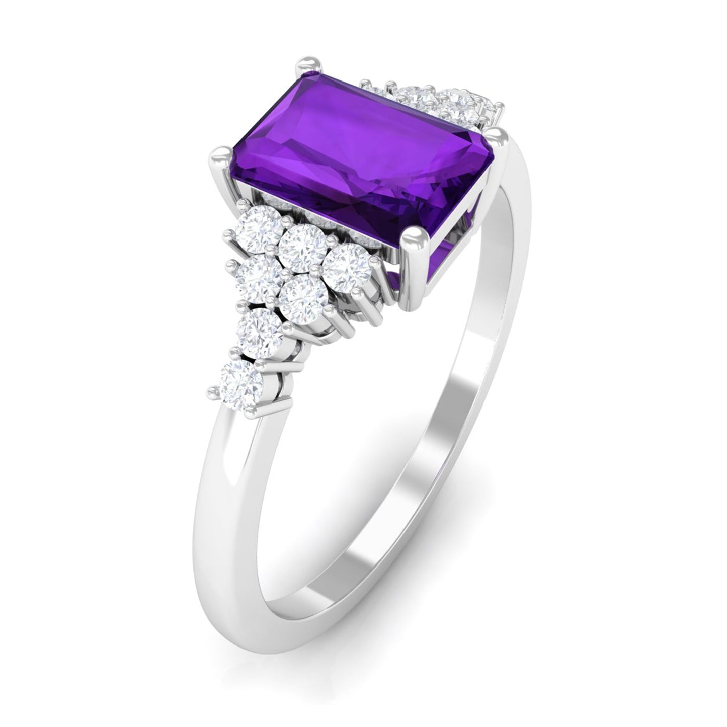 Natural 1.4 Carat Amethyst Emerald Cut Engagement Ring