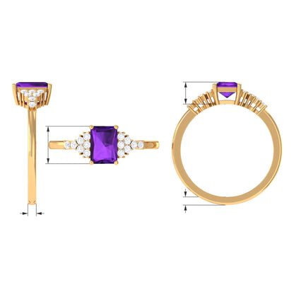 Natural 1.4 Carat Amethyst Emerald Cut Engagement Ring