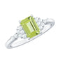 Natural 1.8 Carat Peridot Emerald Cut Engagement Ring with Diamond Side Stones
