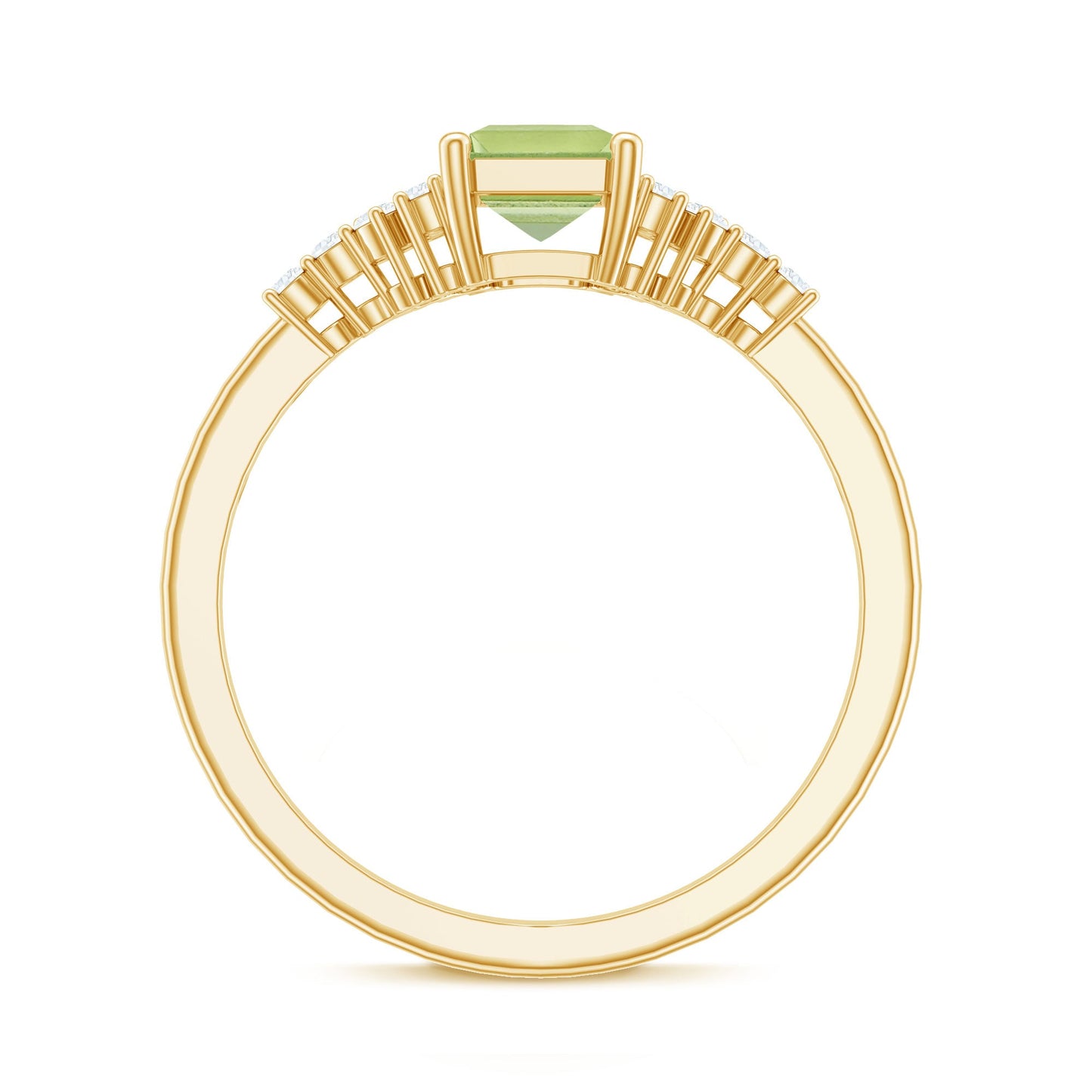 Natural 1.8 Carat Peridot Emerald Cut Engagement Ring with Diamond Side Stones
