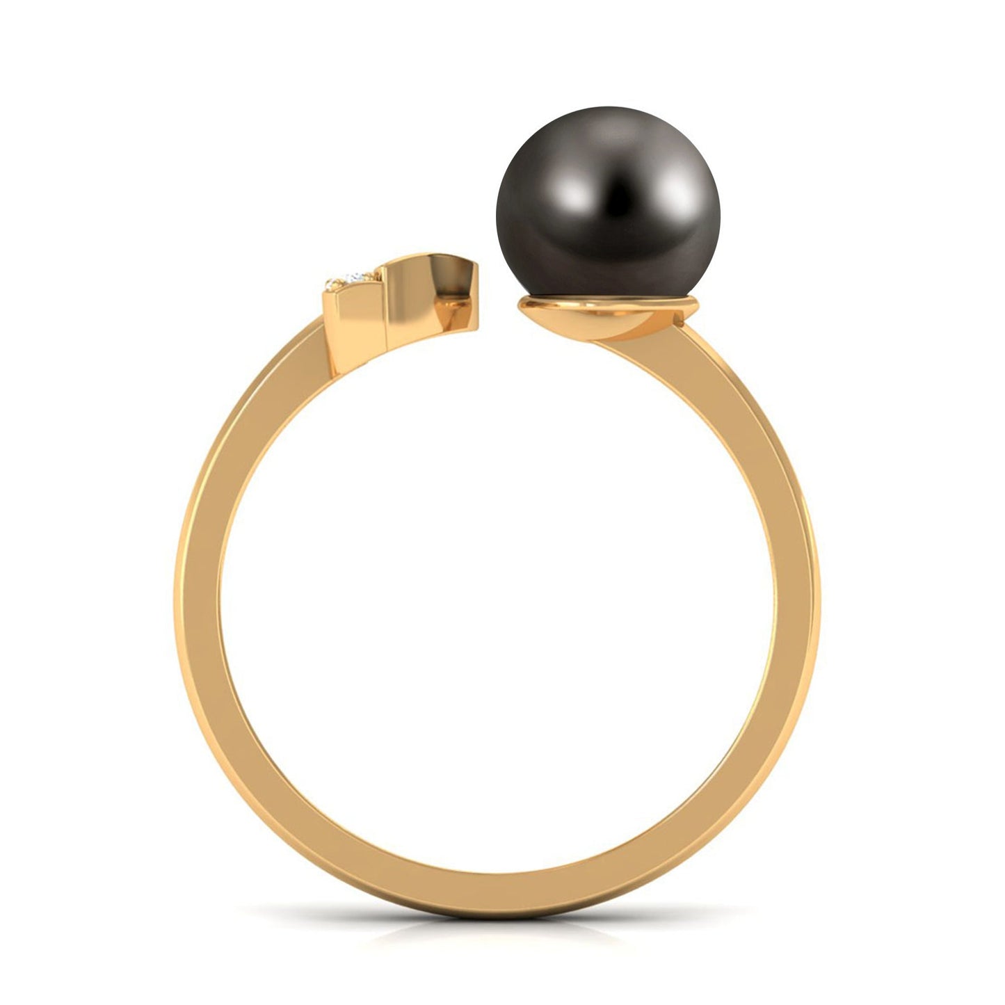 Round Tahitian Pearl Solitaire Cuff Engagement Ring with Diamond