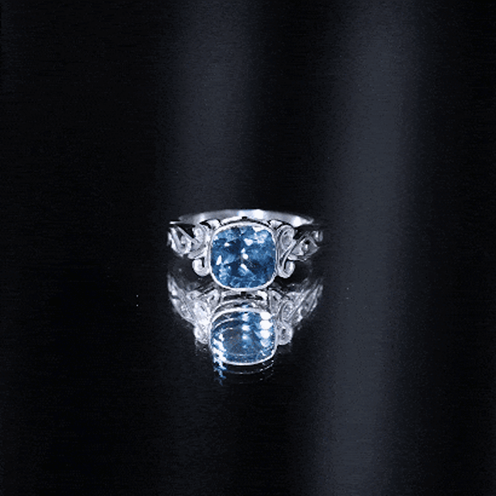 2.8 Carat Cushion Cut London Blue Topaz Vintage Solitaire Ring