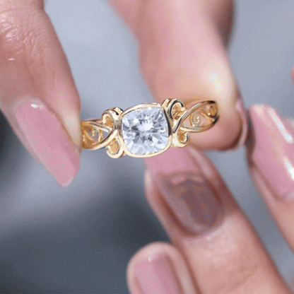 Vintage Style Cushion Moissanite Solitaire Ring in Bezel Setting
