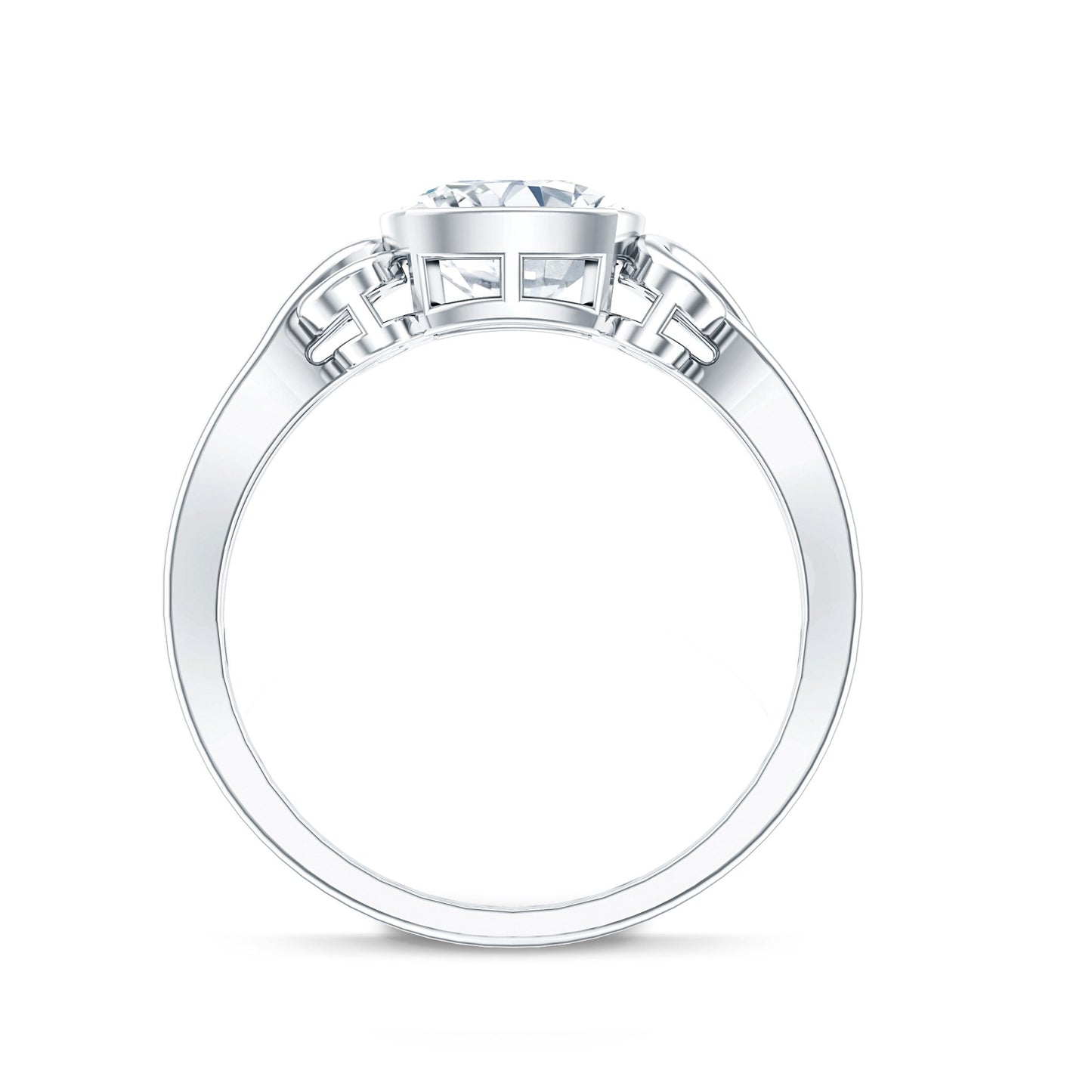 Vintage Style Cushion Moissanite Solitaire Ring in Bezel Setting