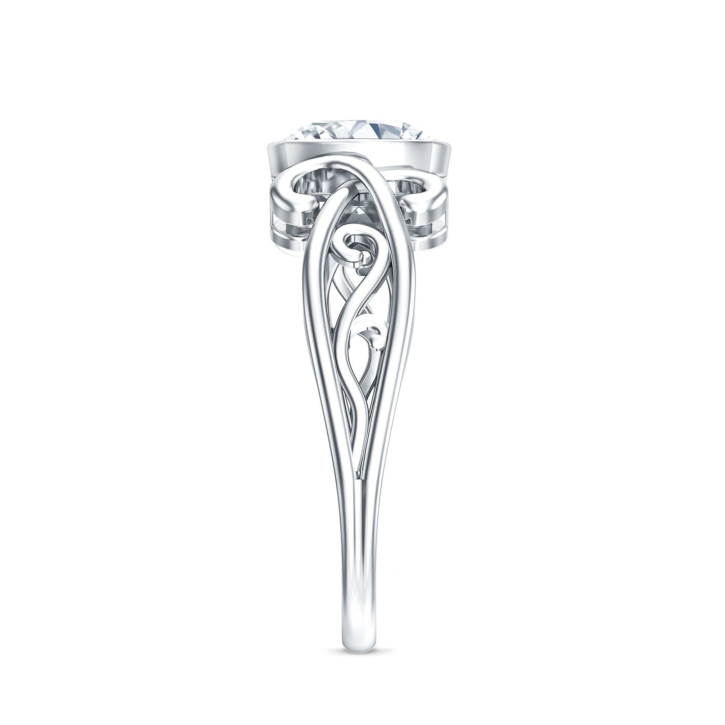 Vintage Style Cushion Moissanite Solitaire Ring in Bezel Setting