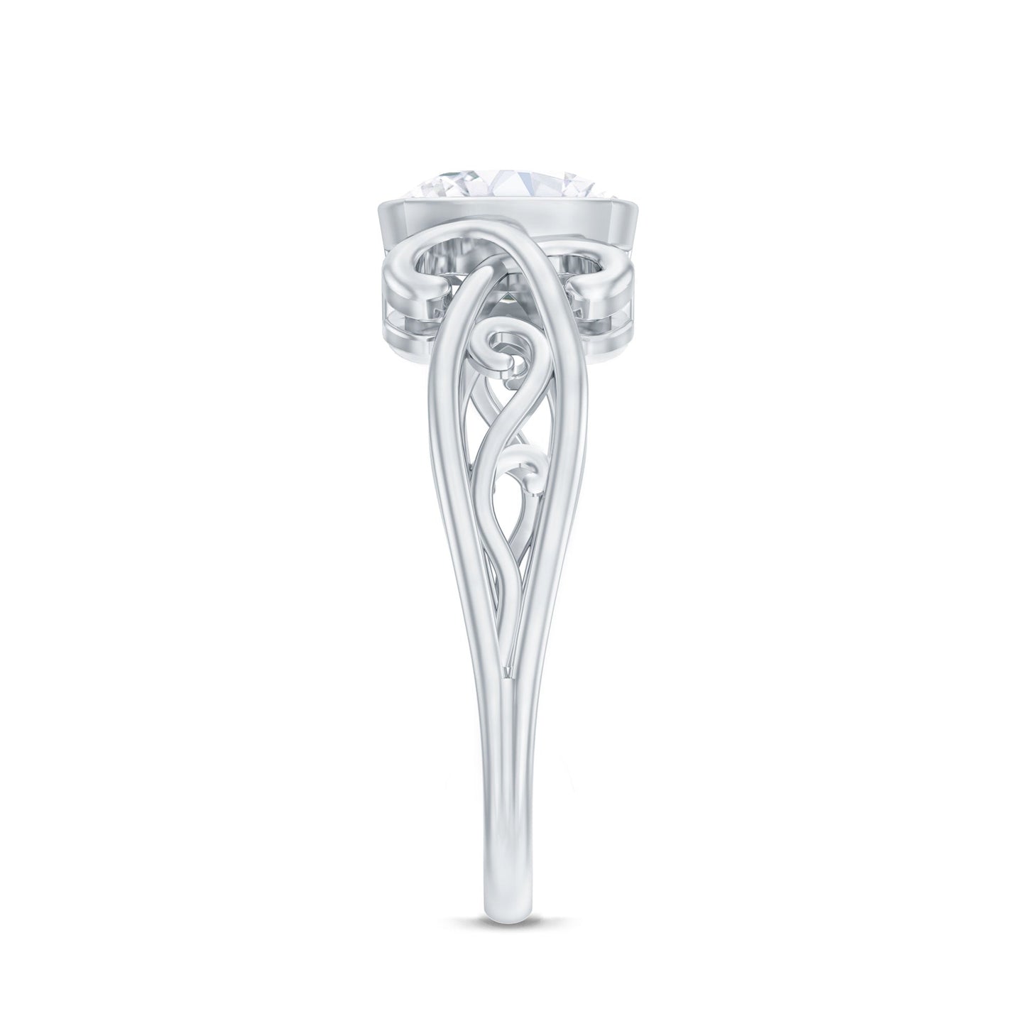 Vintage Style Cushion Moissanite Solitaire Ring in Bezel Setting