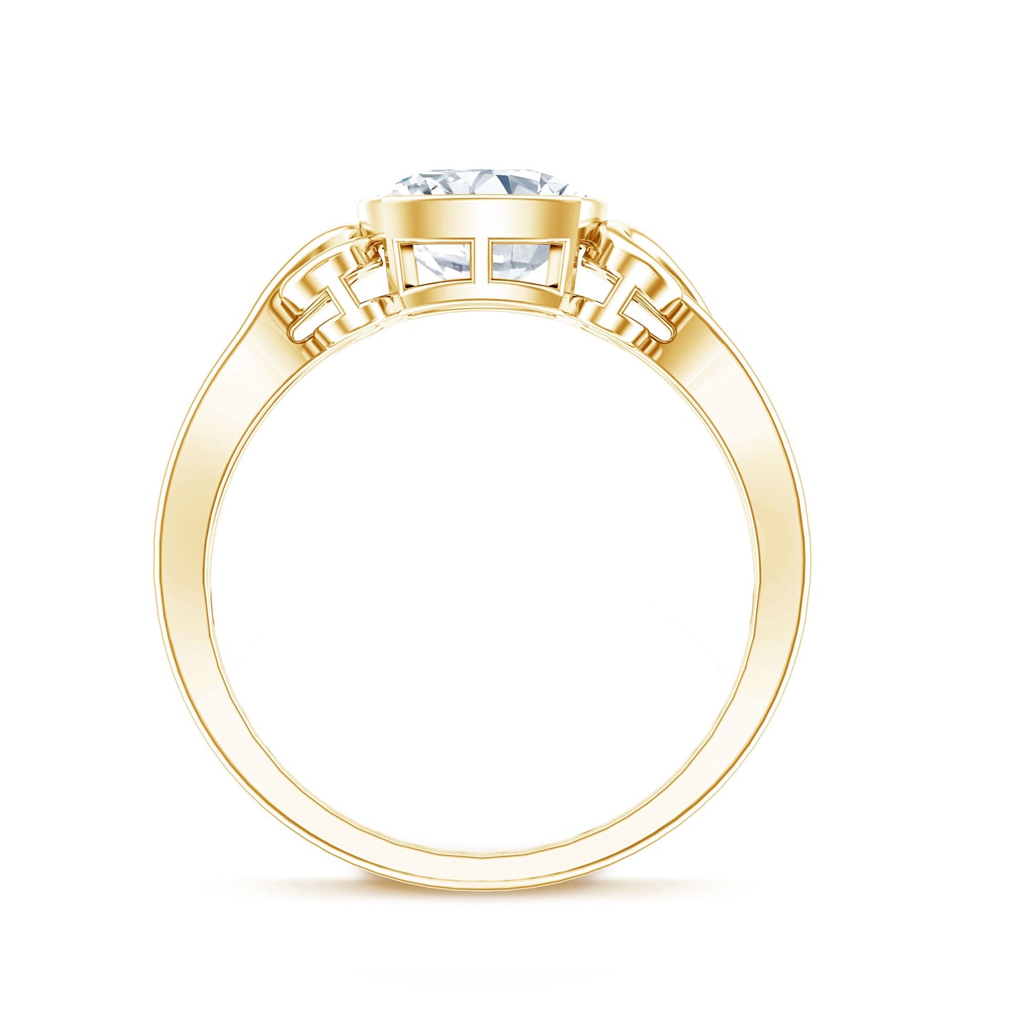 Vintage Style Cushion Moissanite Solitaire Ring in Bezel Setting
