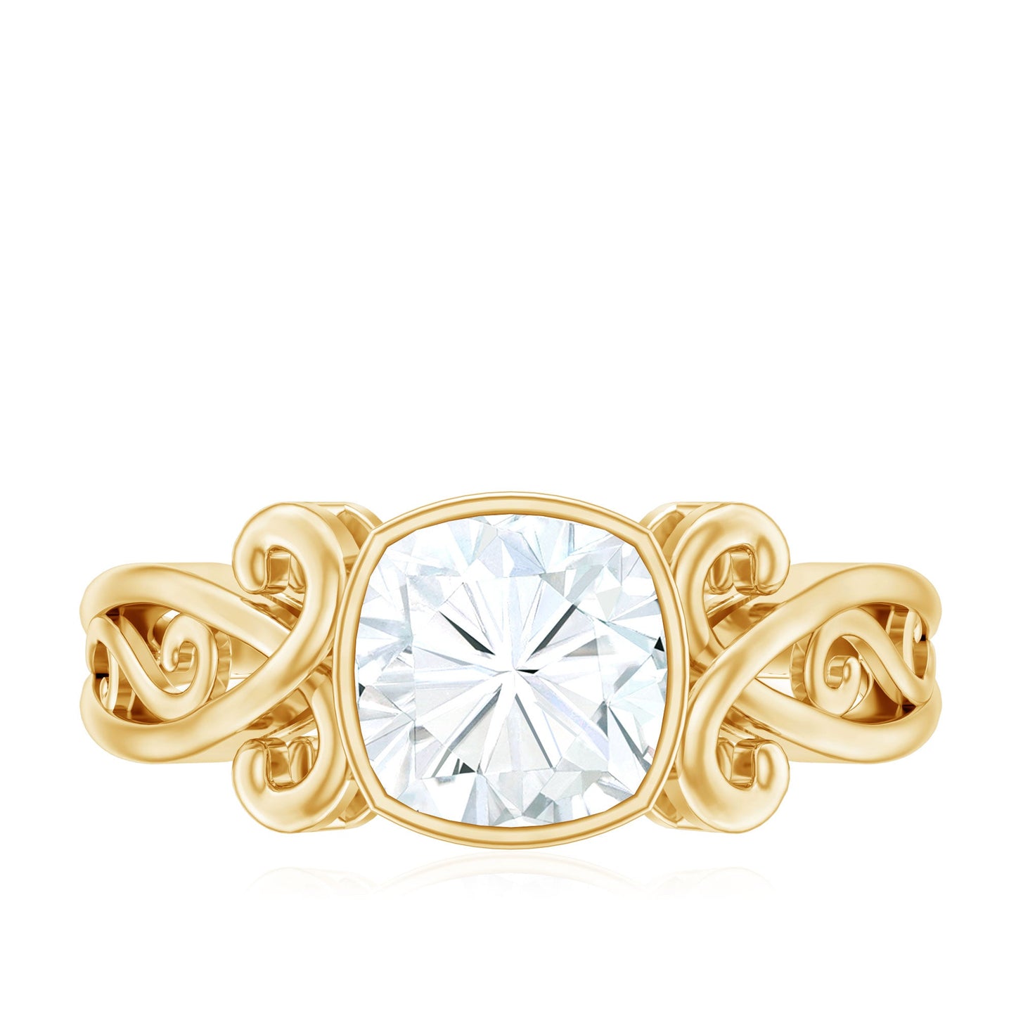 Vintage Style Cushion Moissanite Solitaire Ring in Bezel Setting