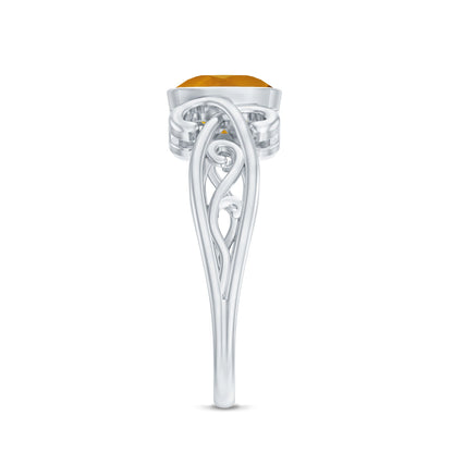 Vintage Inspired Citrine Engagement Ring in Bezel Setting