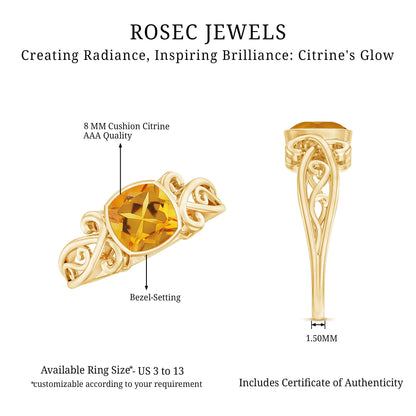 Vintage Inspired Citrine Engagement Ring in Bezel Setting