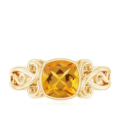 Vintage Inspired Citrine Engagement Ring in Bezel Setting