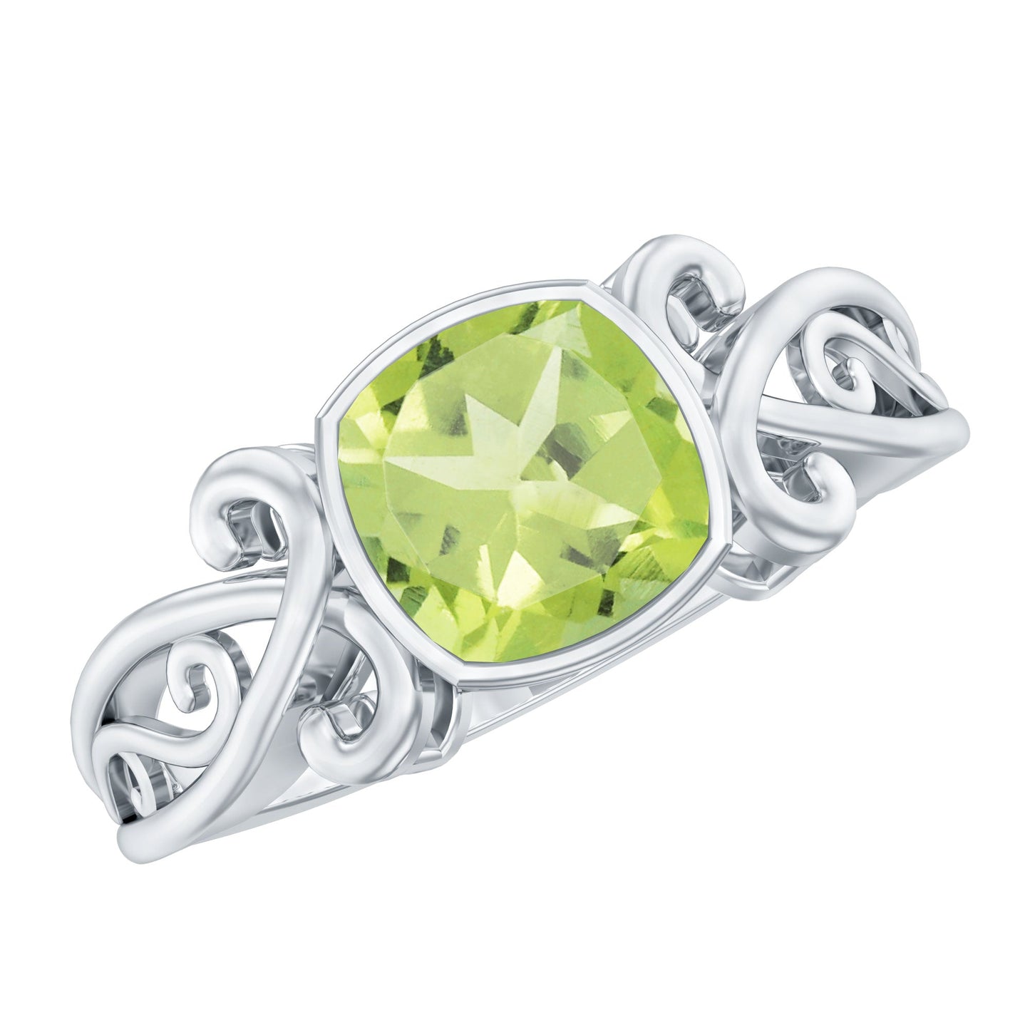Vintage Style 2 Carat Peridot Cushion Cut Engagement Ring