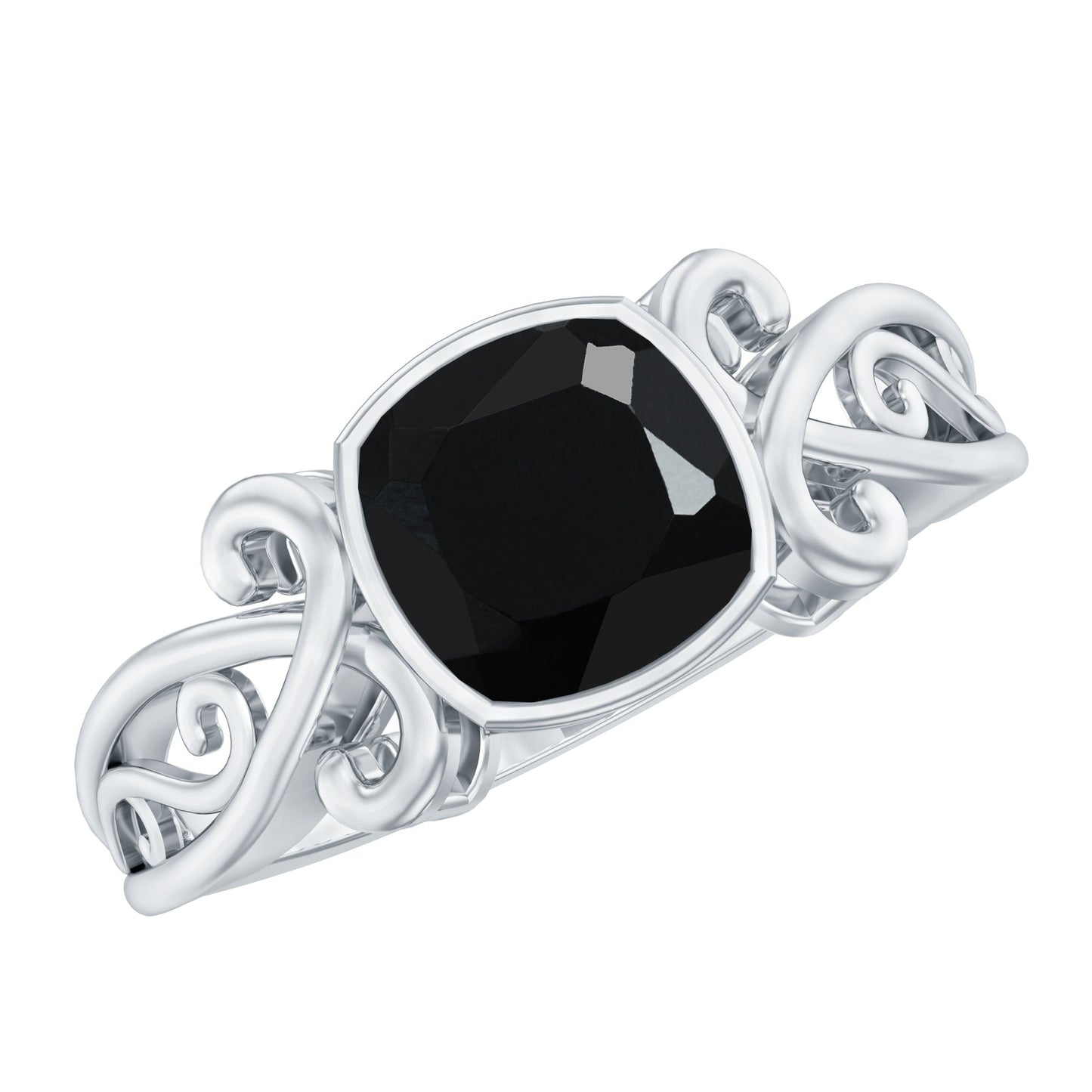 2 Carat Cushion Cut Black Onyx Vintage Engagement Ring For Women