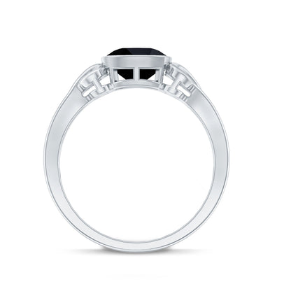 Vintage Style Black Spinel Cushion Cut Engagement Ring