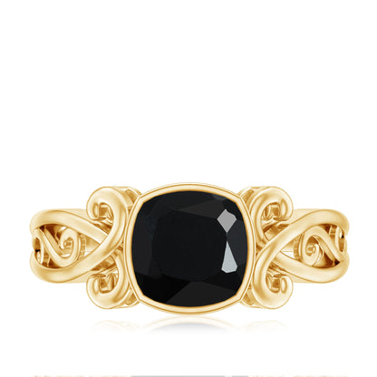 Vintage Style Black Spinel Cushion Cut Engagement Ring