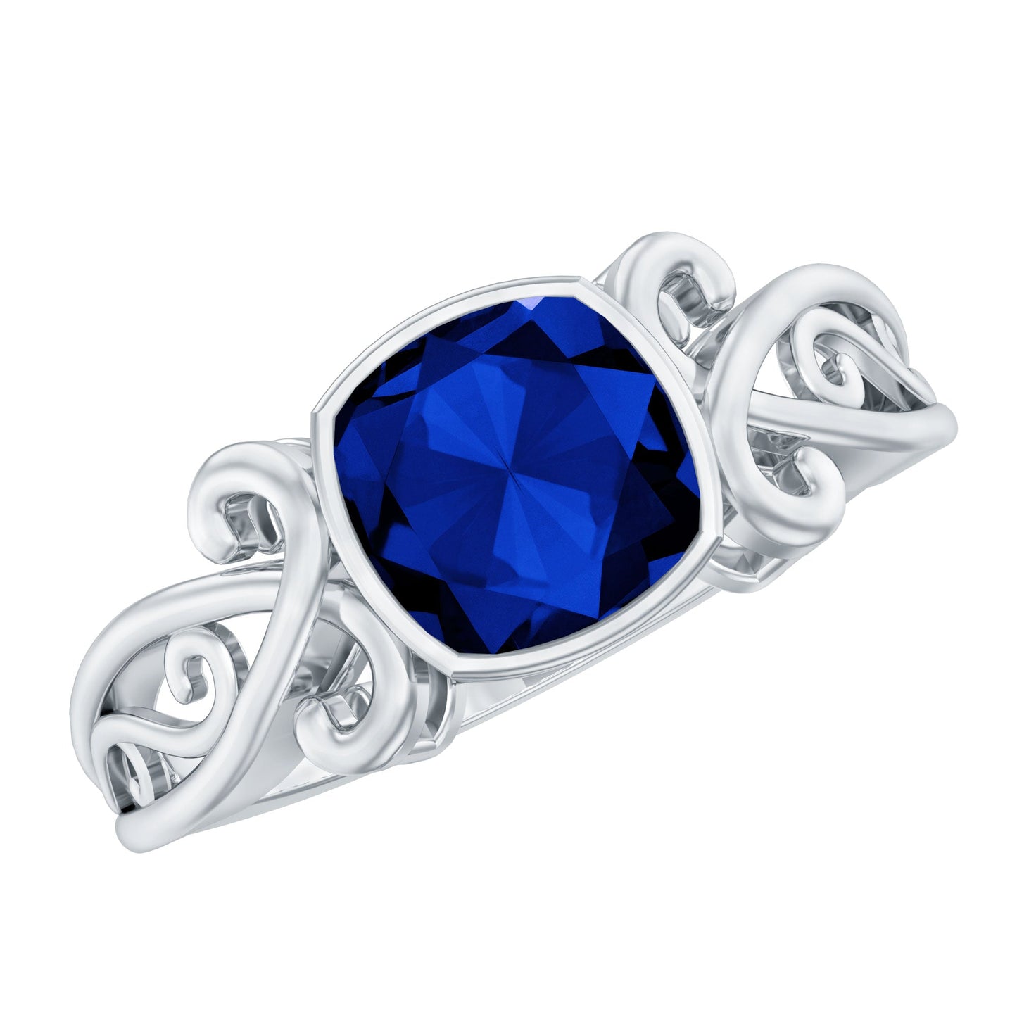 Vintage Style 2.75 Carat Cushion Cut Lab Grown Blue Sapphire Engagement Ring
