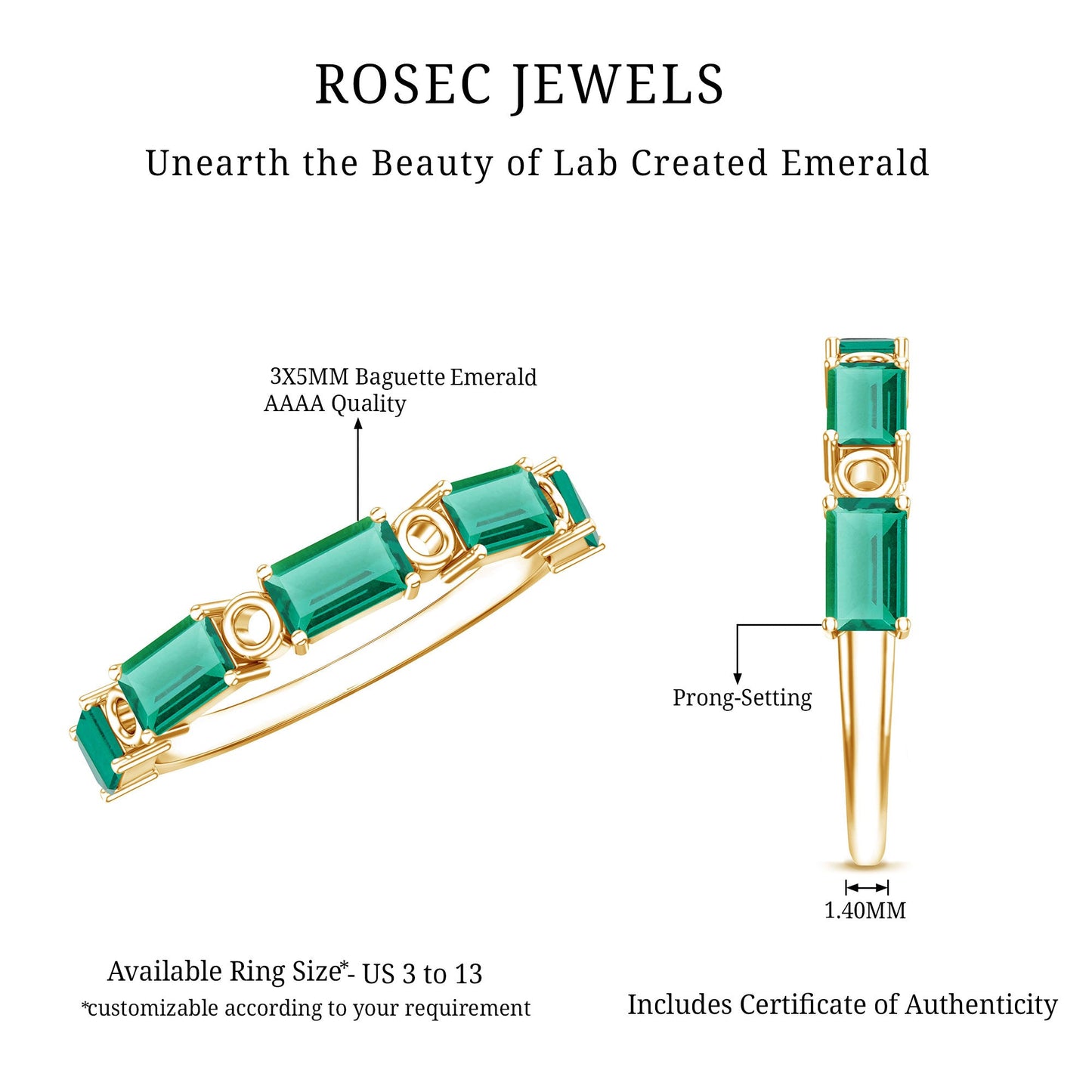 Baguette Cut Lab Grown Emerald Eternity Wedding Band