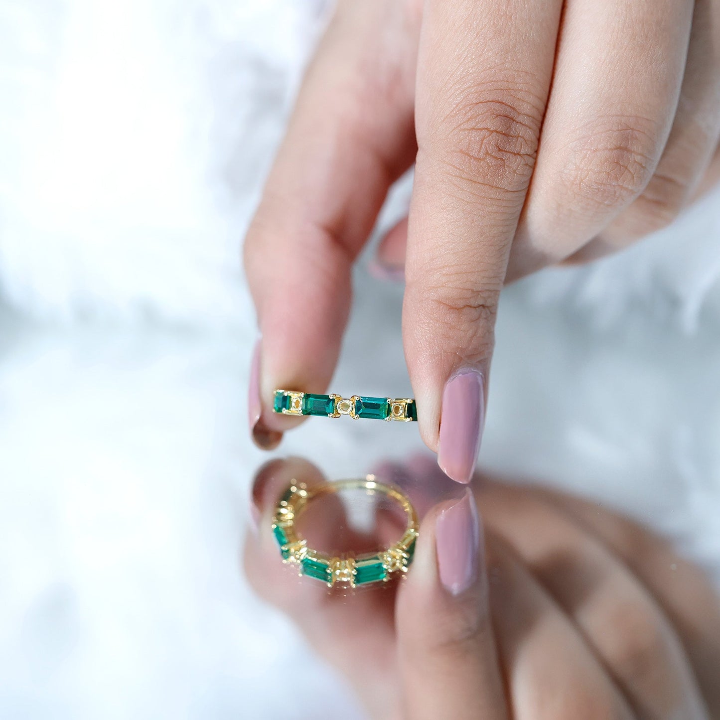 Baguette Cut Lab Grown Emerald Eternity Wedding Band
