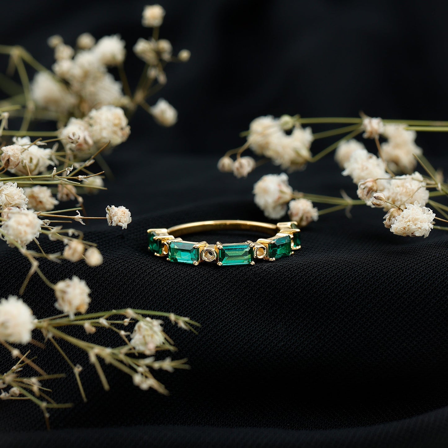 Baguette Cut Lab Grown Emerald Eternity Wedding Band