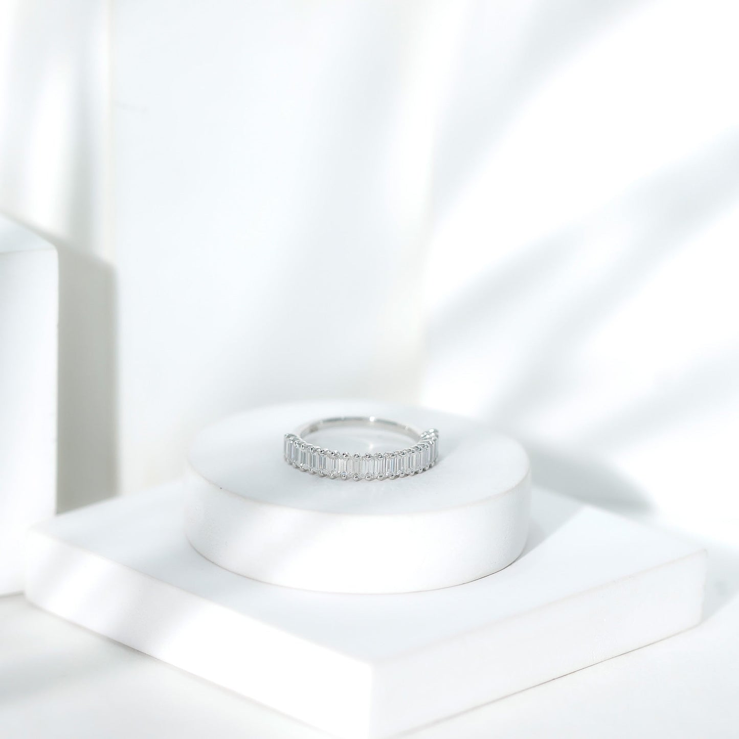 Certified Baguette Moissanite Half Eternity Band Ring