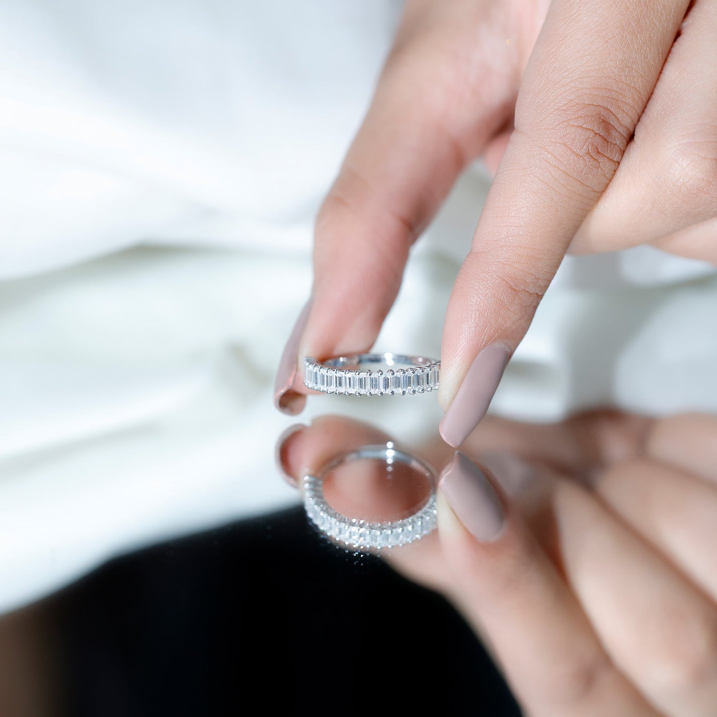 Certified Baguette Moissanite Half Eternity Band Ring