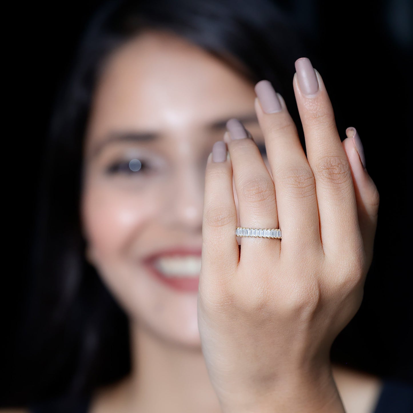 Certified Baguette Moissanite Half Eternity Band Ring