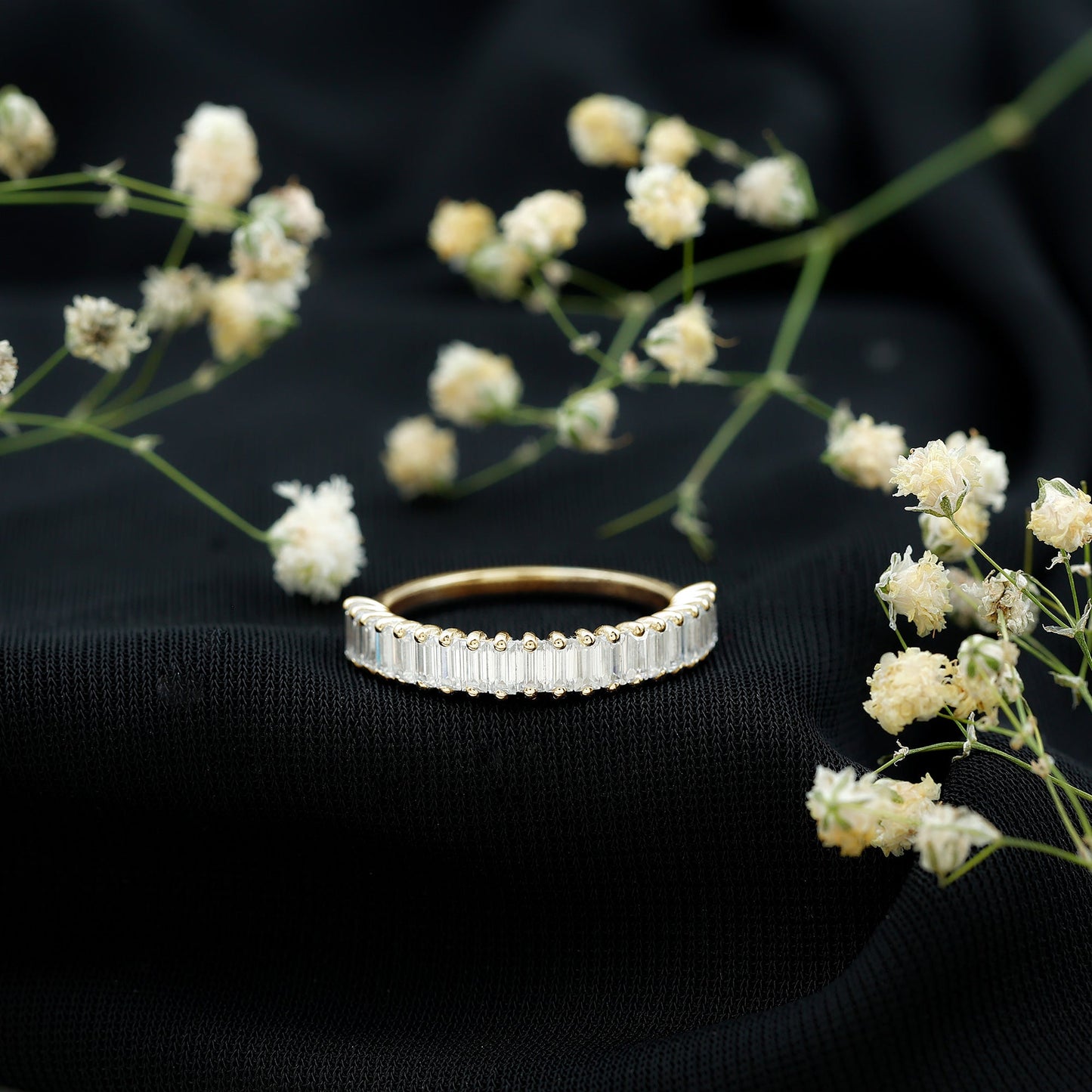 Certified Baguette Moissanite Half Eternity Band Ring