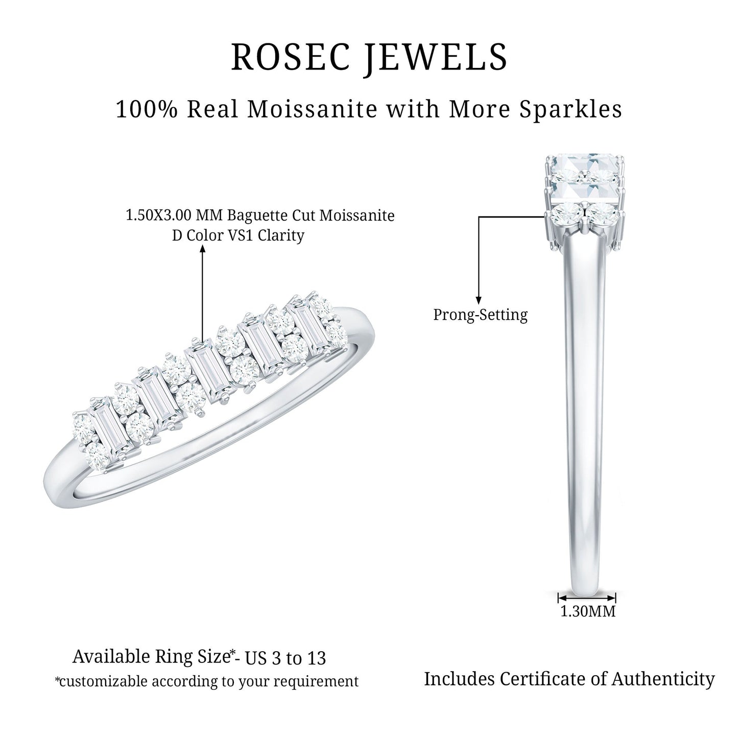 Anniversary Band Ring with Certified Moissanite Stones