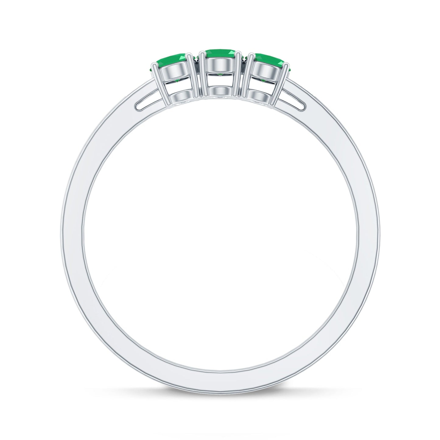 Certified Real Oval Emerald Three Stone Promise Ring with Diamond