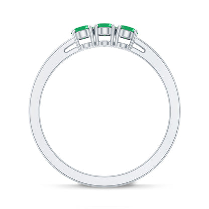 Certified Real Oval Emerald Three Stone Promise Ring with Diamond