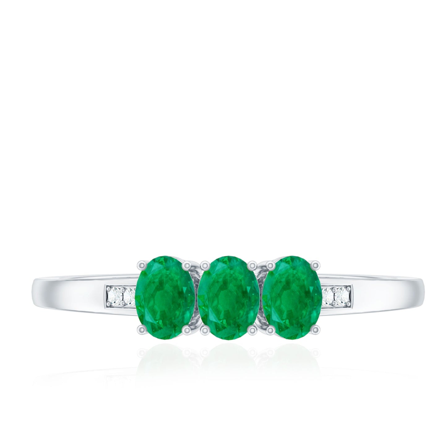 Certified Real Oval Emerald Three Stone Promise Ring with Diamond