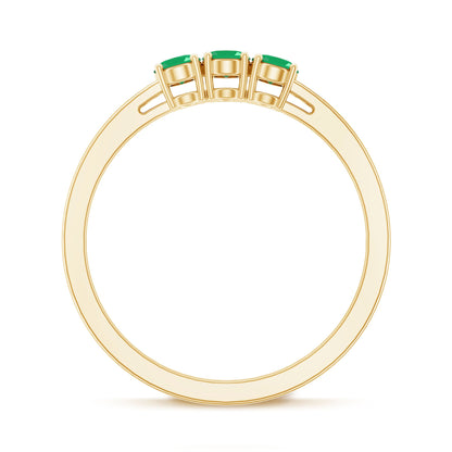 Certified Real Oval Emerald Three Stone Promise Ring with Diamond