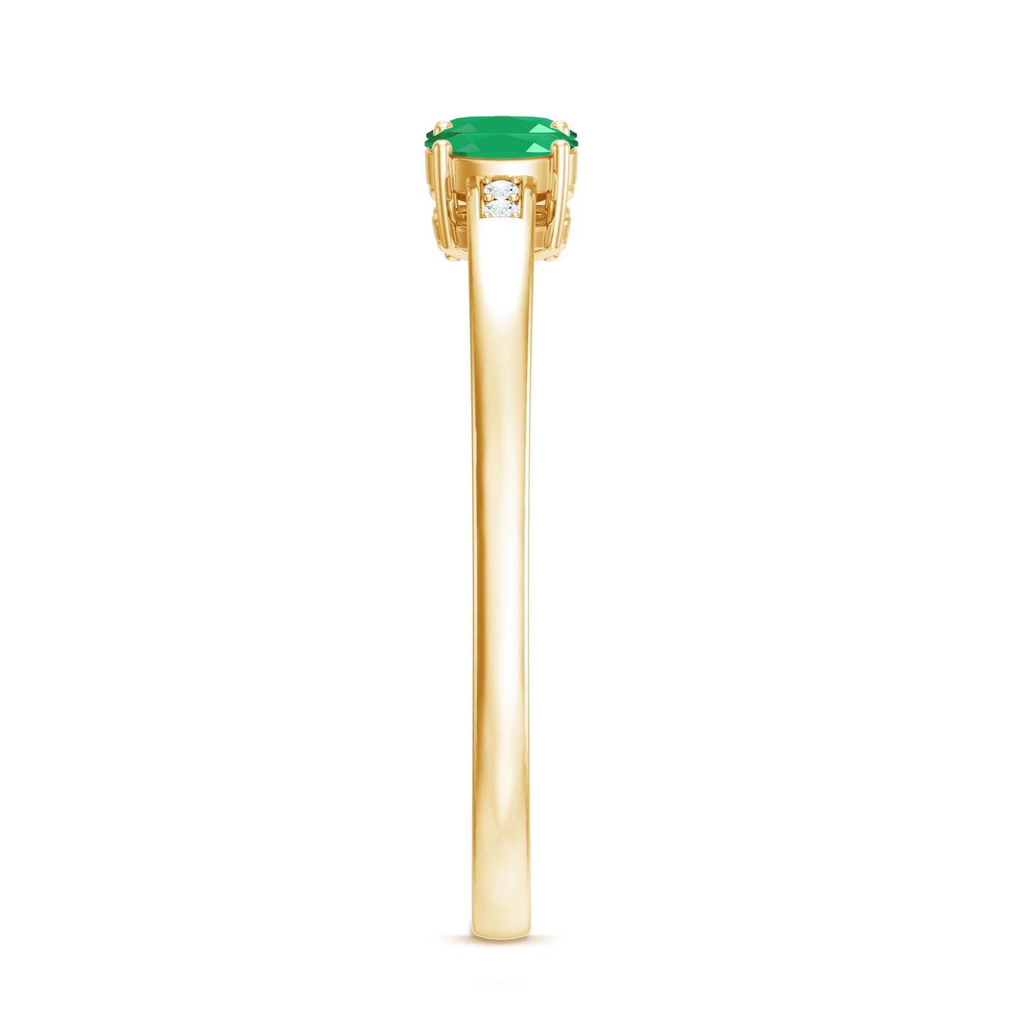 Certified Real Oval Emerald Three Stone Promise Ring with Diamond