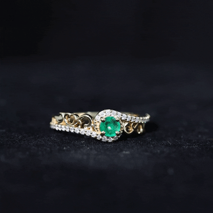 Vintage Style Emerald Engagement Ring with Diamond Bypass Shank
