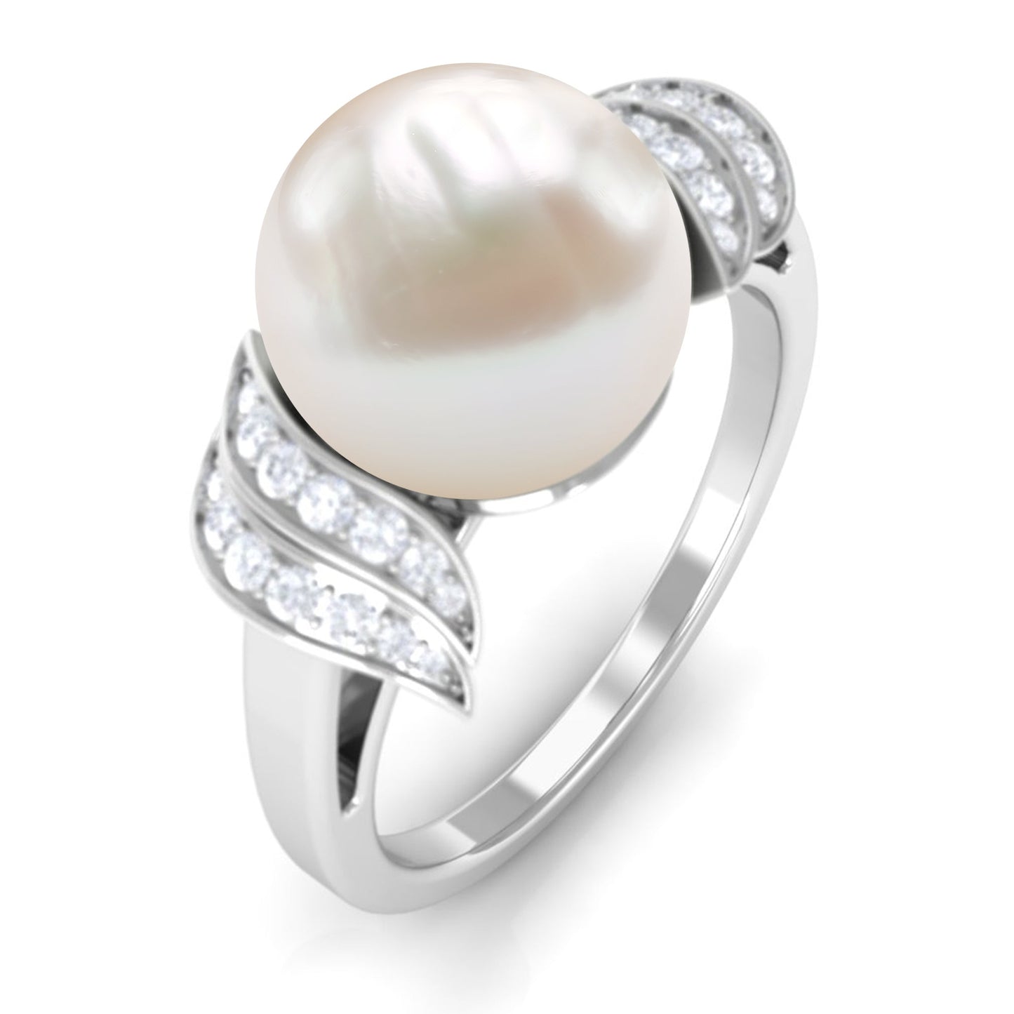Elegant Freshwater Pearl Solitaire Ring with Diamond Accent