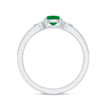 Natural Cushion Cut Emerald Diamond Double Band Engagement Ring