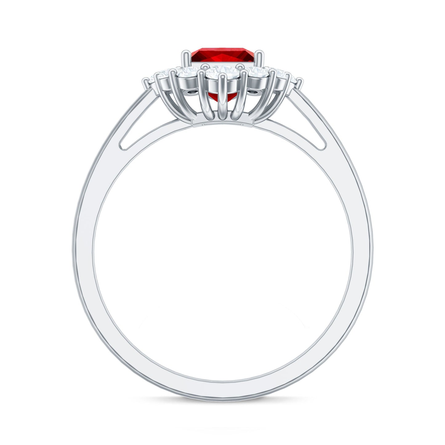 Certified Lab Grown Ruby Princess Cut Engagement Ring with Diamond Halo