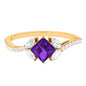 Nature Inspired Princess Cut Amethyst and Diamond Engagement Ring