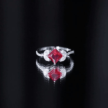 Princess Cut Lab Grown Ruby Solitaire Ring with Diamond