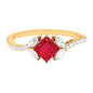 Princess Cut Lab Grown Ruby Solitaire Ring with Diamond