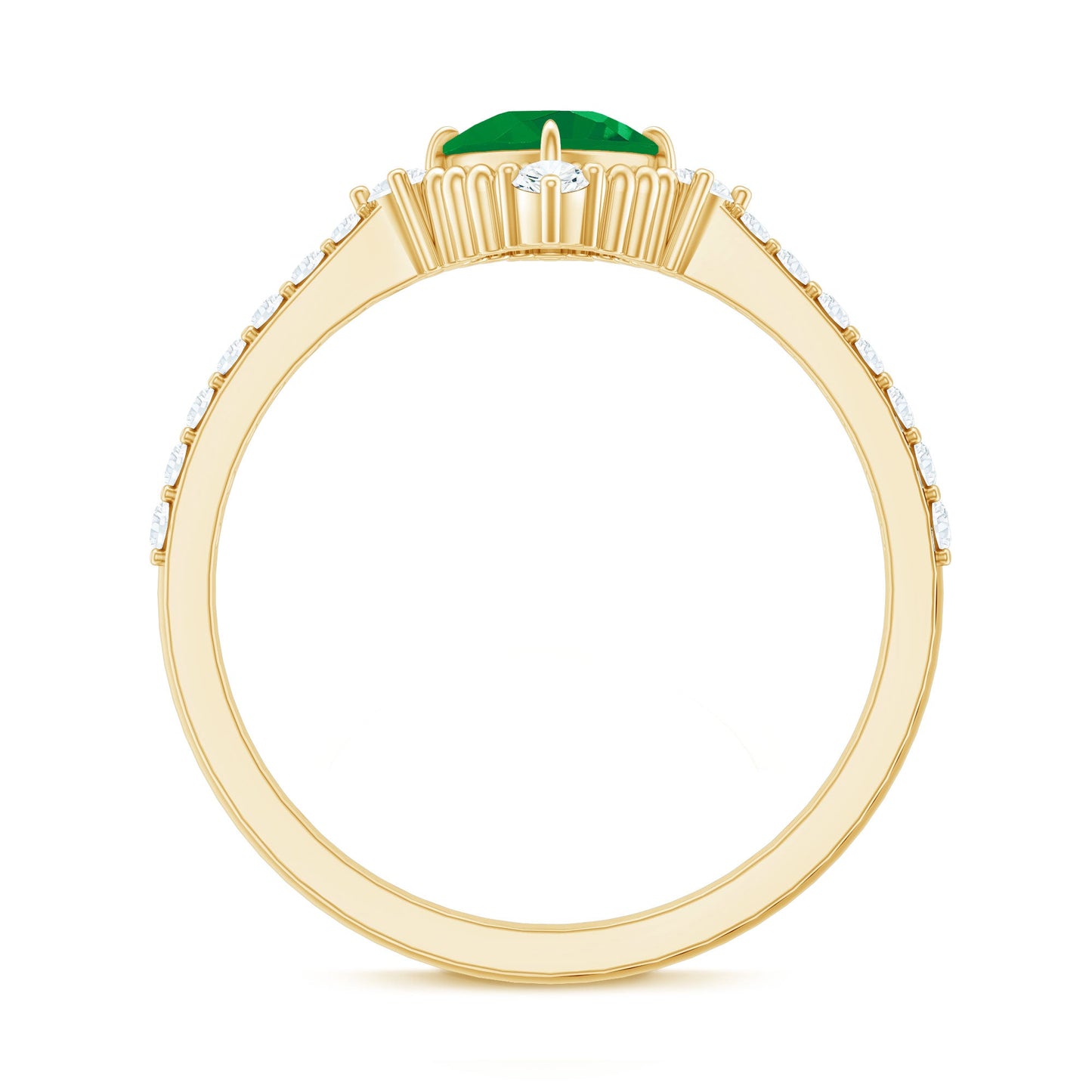 Antique Looking Real Emerald Cushion Cut Engagement Ring with Diamond