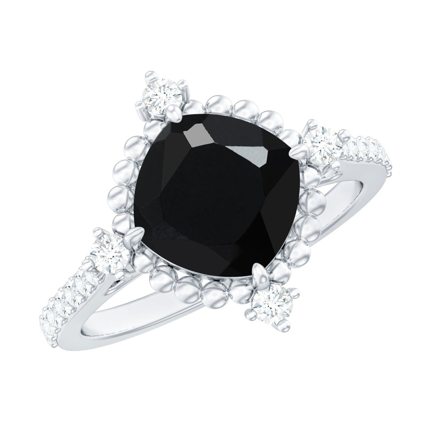 2 Carat Vintage Style Black Spinel Engagement Ring with Diamonds