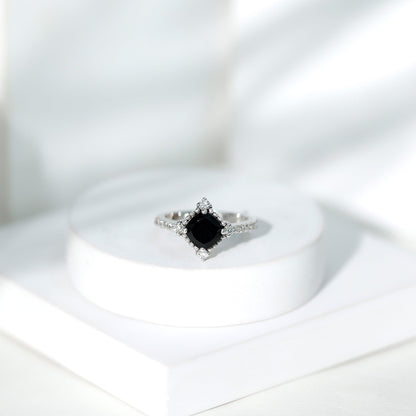 2 Carat Vintage Style Black Spinel Engagement Ring with Diamonds